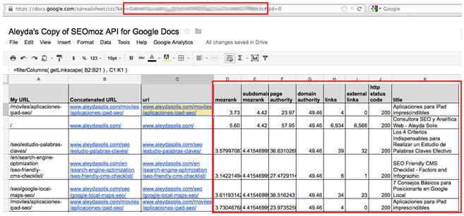 Moz Links API Extension for Google Docs